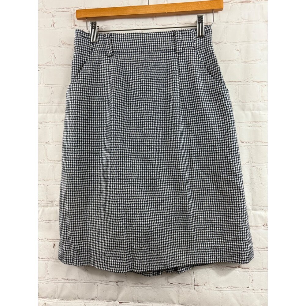 Together! Wool Blend Skirt Womens Size 4 Blue White Check Back Pleat Ruffle Hem